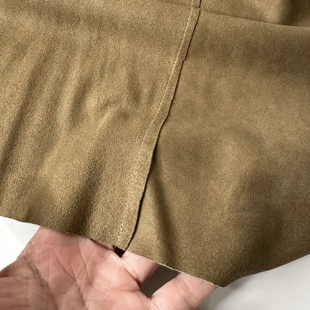 Michael Kors Brown Suede Top Sz S? Pearl‎ Snap Short Sleeve Italy Quiet Luxury